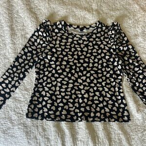 Ann Taylor Black and Cream Heart Print Top